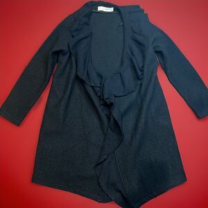 Zara ZaraKnit Black Boiled Wool Open Front Sweater Jacket Size L Large $130